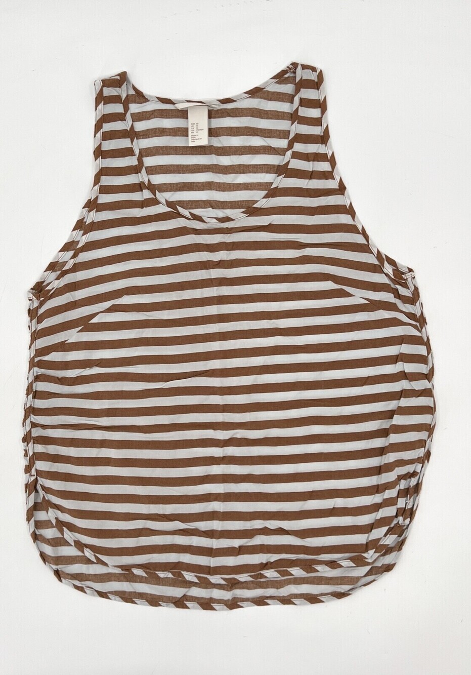 H&M Shirt Womens 10 Brown White Stripe Sleeveless Blouse Round Neck